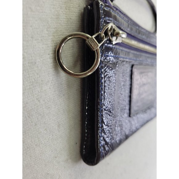Coach Poppy Women's Deep Blue Patent Leather Zip Up Wristlet Credit Card Slots - Picture 7 of 11